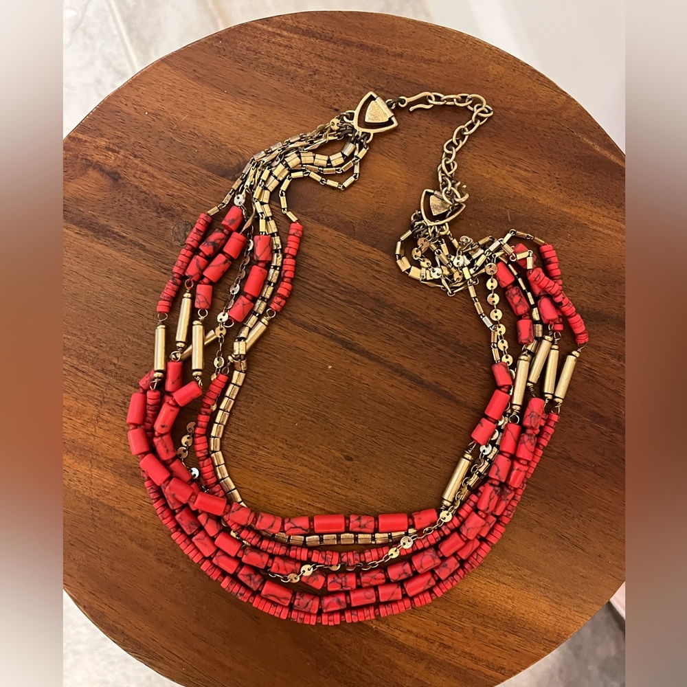 Stella & Dot Coral Red Bliss Statement Necklace